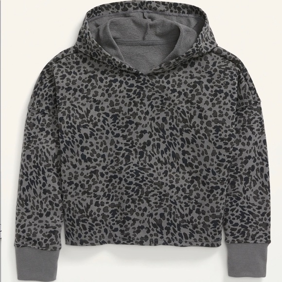 NEW Slouchy Raw Hem Pullover Hoodie Cropped Sweatshirt Gray XL Girl’s OLD NAVY - Picture 3 of 13